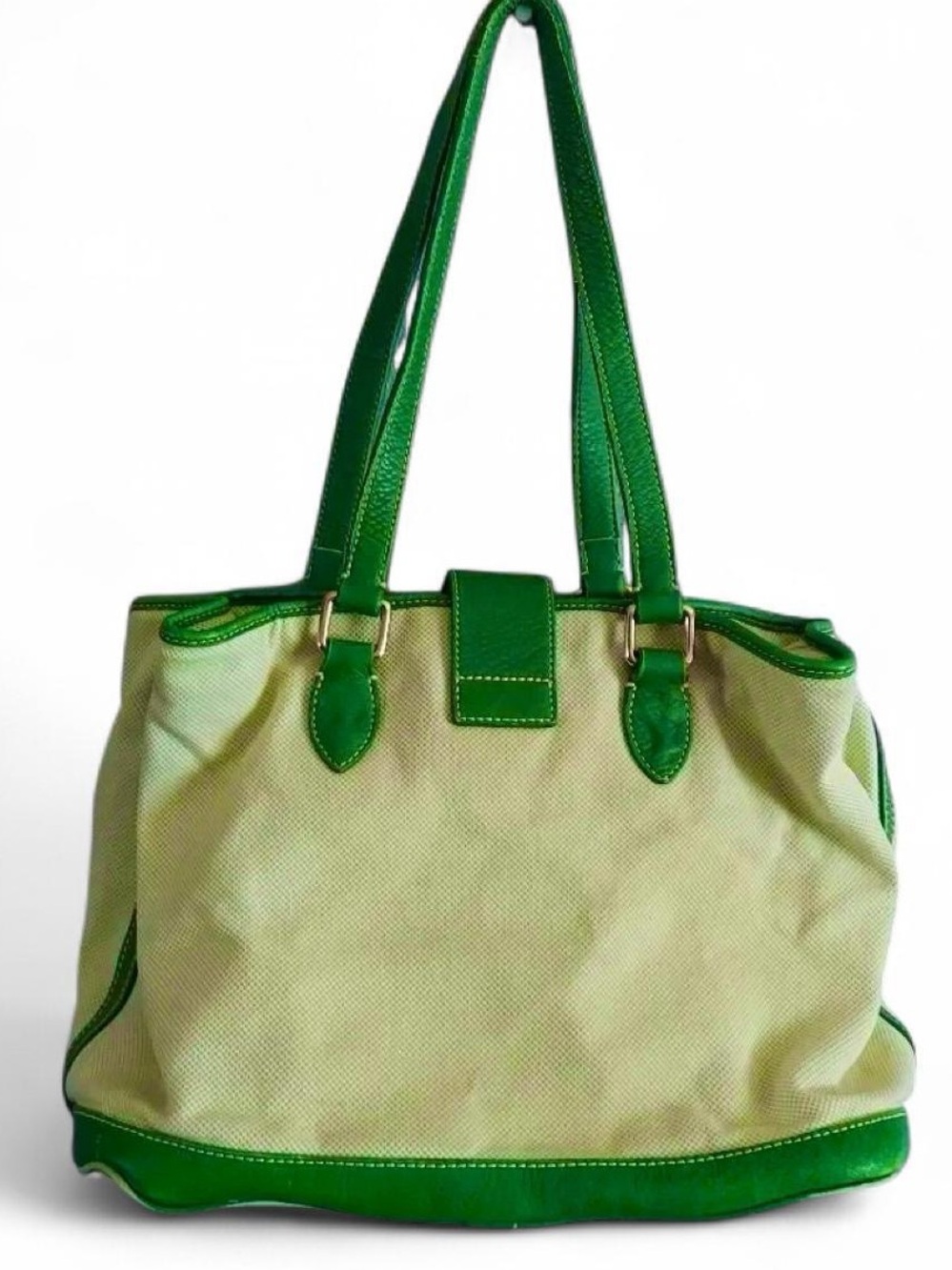 Dooney & Bourke Green Leather & Beige Canvas Large Shoulder Tote - Picture 5 of 7